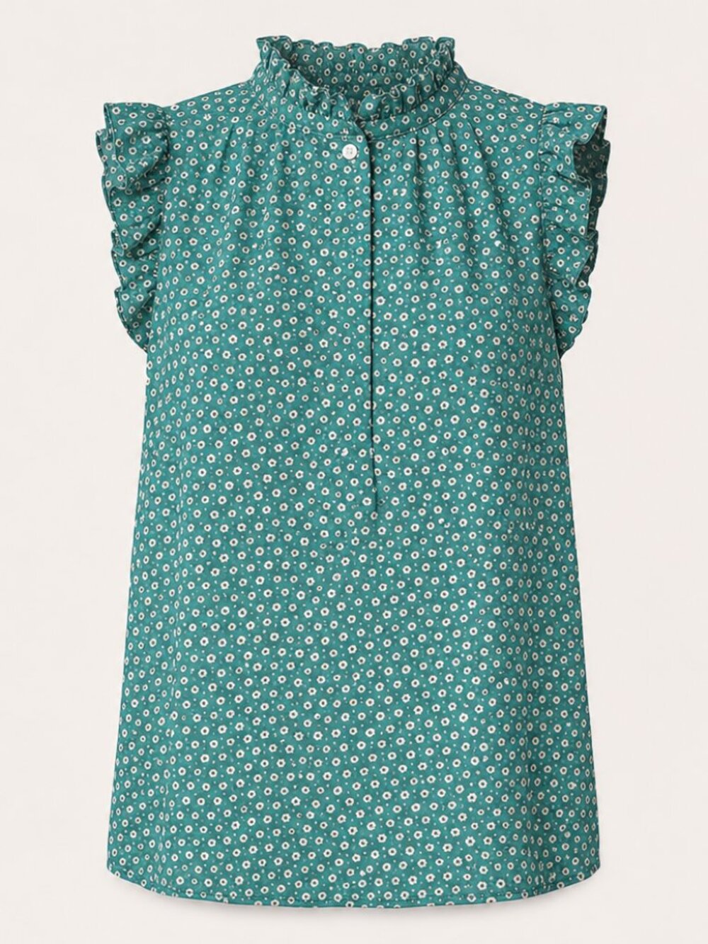 LOFT Garden Floral Ruffle Sleeve Quarter Button Sleeveless Blouse XS